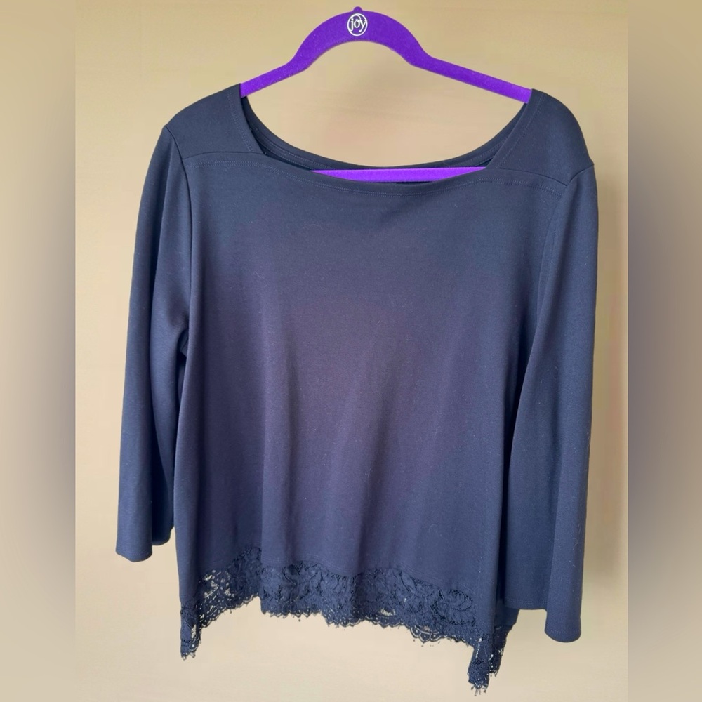Talbots Black Lace Hem Top | Size XL